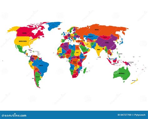 Multi-colored Political Vector Map of World with National Borders and Country Names on White ...