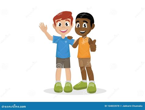 Two Boys Smile, Hugging. Happy Kids Best Friends. Vector Illustration | CartoonDealer.com #97902092