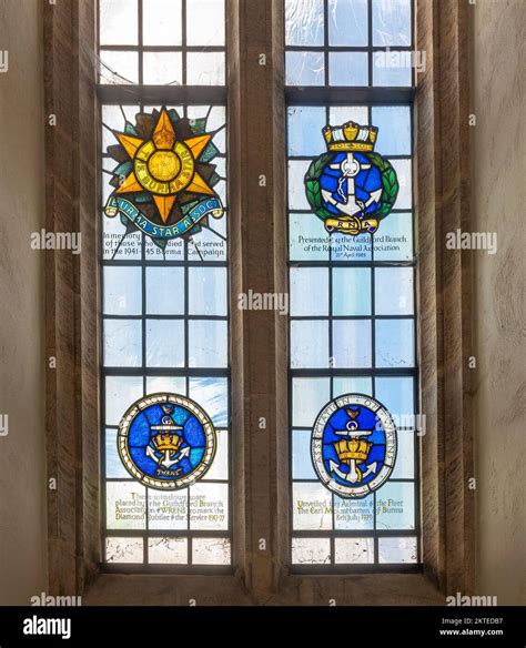 Stained glass windows in Guildford Cathedral, Surrey, England, UK Stock Photo - Alamy