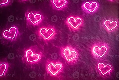 Valentine's day background. Neon pink heart on white fur. 5930757 Stock Photo at Vecteezy