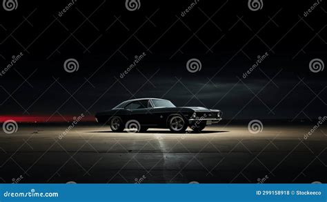 Minimal Retouched Black Muscle Car at Night Stock Illustration ...