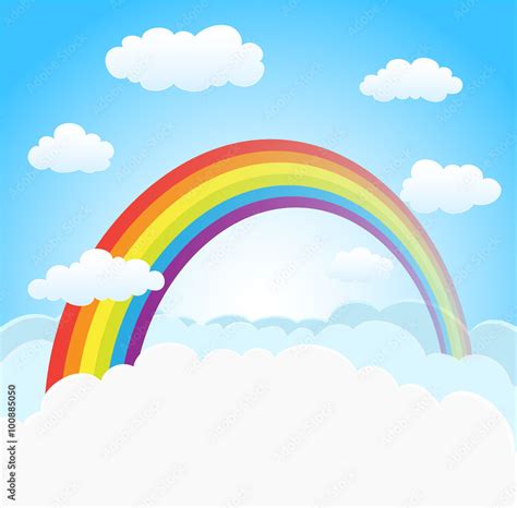 cartoon sky background with rainbow and clouds. vector Stock Vector ...