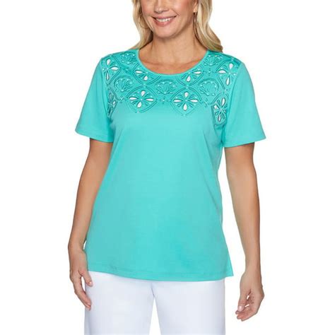 Alfred Dunner - Alfred Dunner Women's Miami Beach Cutout Knit Top - Petite Size, Turquoise ...