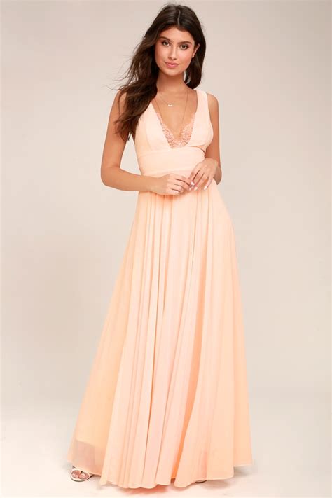 Lovely Peach Dress - Maxi Dress - Lace Dress - Lulus