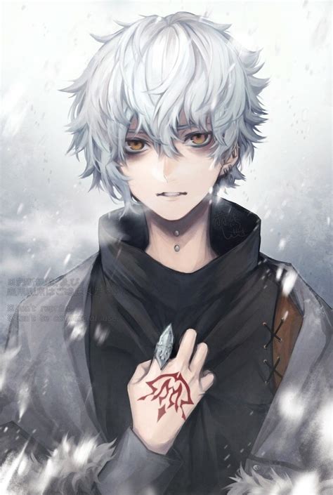 Anime Guy | Tattoo #Art | White/Silver Hair | Cold Weather | Golden #Yellow Eyes | Hình vẽ anime ...