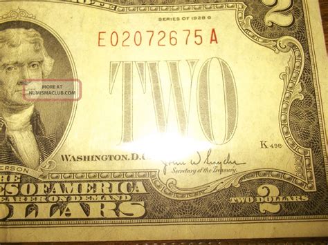 1928 Us Red Seal 2 Dollar Bill