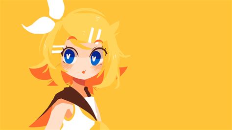 anime, manga, anime girls, minimalism, simple background, yellow, Kagamine Rin, Vocaloid ...