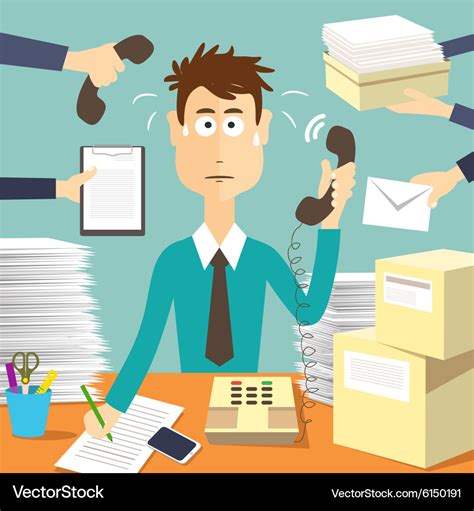 Man secretary hard working Royalty Free Vector Image