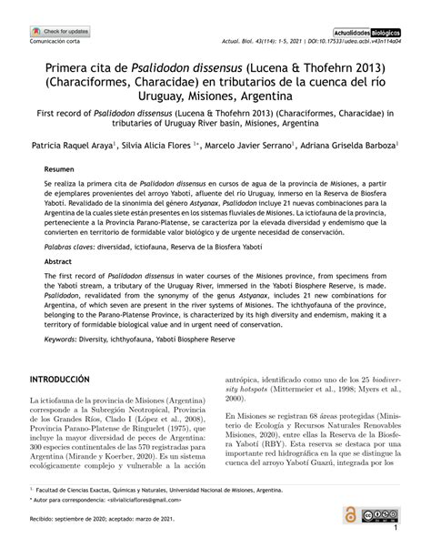 (PDF) First record of Psalidodon dissensus (Lucena & Thofehrn 2013) (Characiformes, Characidae ...