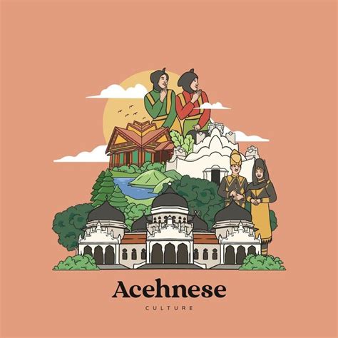 Set Aceh Illustration. Hand drawn Indonesian cultures background | Multi cultural art ...