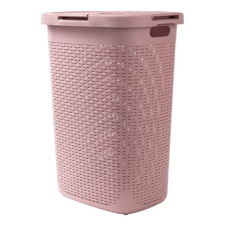 Mind Reader 60 Liter Plastic Laundry Basket with Cutout Handles & Lid, Pink - Walmart.com