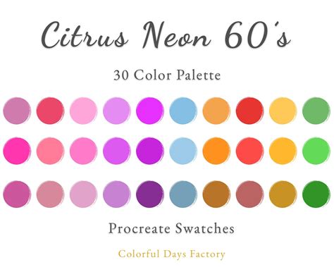 Citrus Neon 60s Color Swatches Procreate Color Palette Instant Download, iPad Procreate App - Etsy