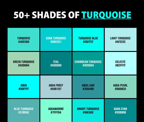 50+ Shades of Turquoise Color (Names, HEX, RGB & CMYK Codes) – CreativeBooster