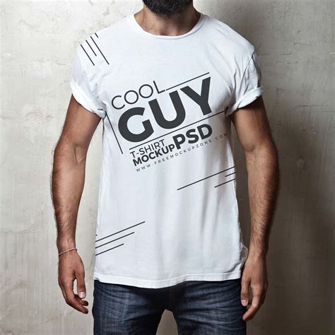 Cool Guy Wearing Round Neck T-shirt Mockup (PSD)