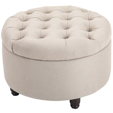 HomCom Round Linen Fabric Storage Ottoman Footstool with Removable Lid - Walmart.com