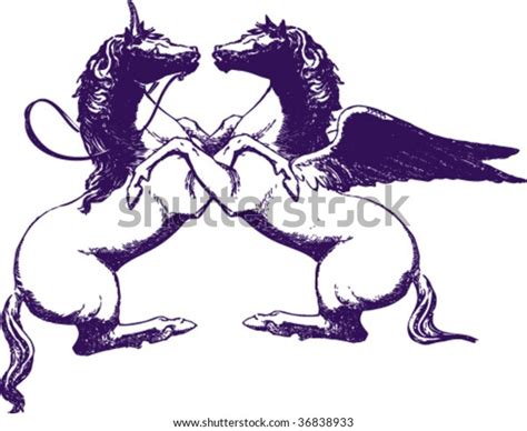 Unicorn Pegasus Allegoric Illustration Tattoo Sample Stock Vector ...