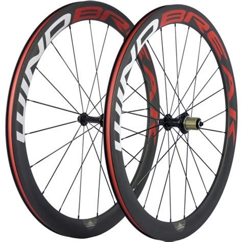 WIND BREAK 50mm Carbon Clincher Wheelset White/Red 100% Full Carbon R13 Hub Carbon Road Bike ...