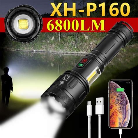 Super Bright Flashlight XHP160+COB 16-Core Most Powerful Flashlight Light Brightest Lantern Hand ...