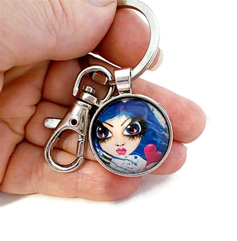 Cute Keychain Blue Hair Girl Cool Keychains Stocking | Etsy