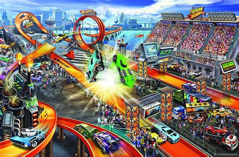 Hot Wheels Crash Cars Racing Crashing At Race Track Poster 34x22 Inch - Poster Foundry