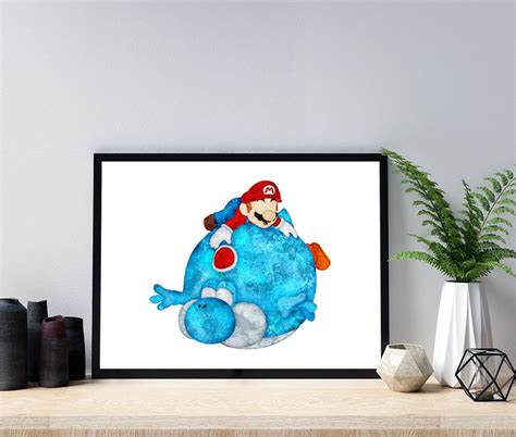 Yoshi and mario printable wall art super mario bros digital | Etsy