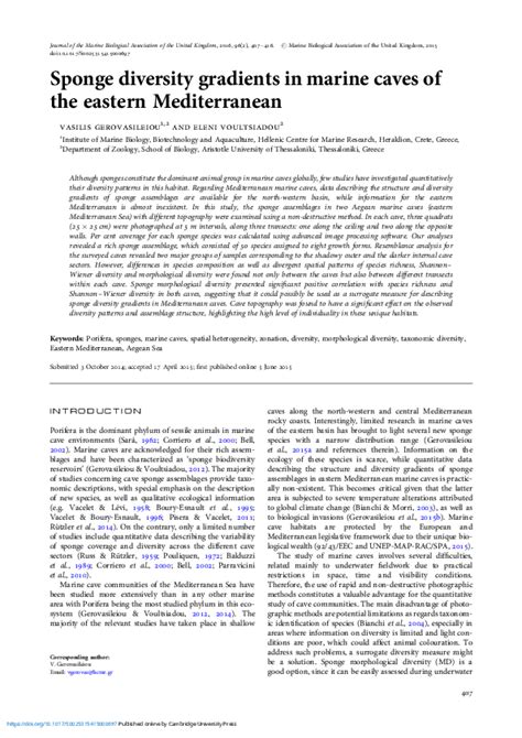 (PDF) Sponge diversity gradients in marine caves of the eastern Mediterranean