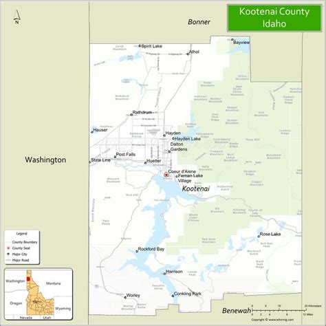 Map of Kootenai County, Idaho showing cities, highways & important ...