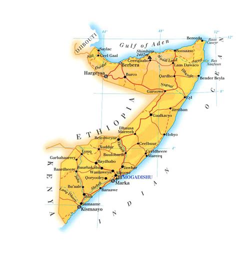 Detailed physical and road map of Somalia. Somalia detailed physical and road map | Vidiani.com ...