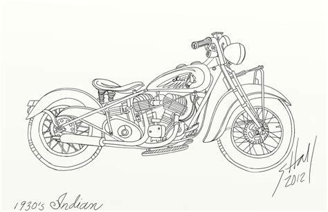 1930's Indian Motorcycle line drawing by steverino365 on DeviantArt