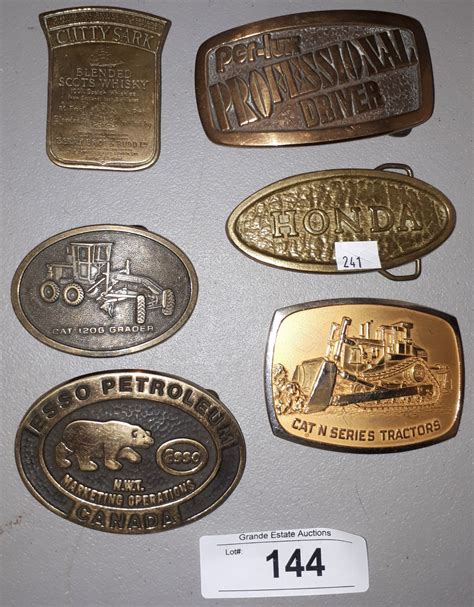 6 VINTAGE BRASS BELT BUCKLES