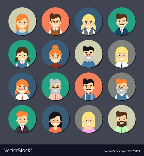 Smiling cartoon people icons set Royalty Free Vector Image