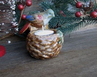 Ceramic Bird Tea Light holder / Tree Stump Candle Holder with Bird ...