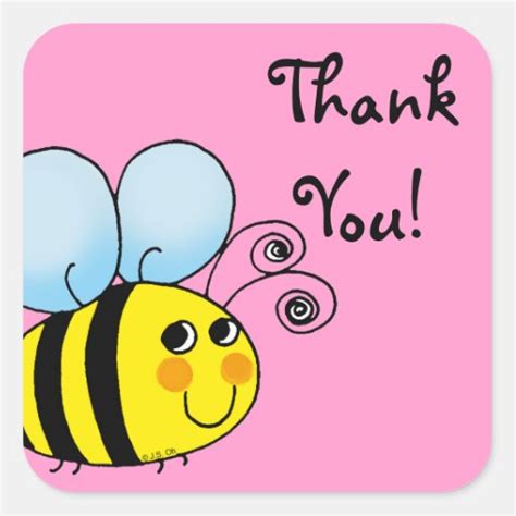 Cute cartoon bumble bee thank you square sticker | Zazzle