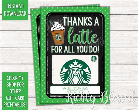 INSTANT DOWNLOAD Starbucks Gift Card Teacher Appreciation - Etsy Canada