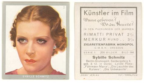 Sybille Schmitz- Monopol cigarette card | 1930s cigarette ca… | Flickr