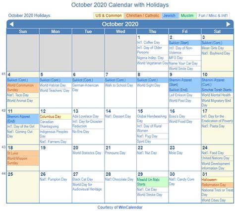 October 2020 Printable Calendar With Holidays | Paul Smith