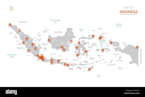 Stylized vector Indonesia map showing big cities, capital Jakarta, administrative divisions ...