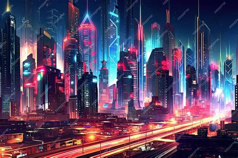 Premium AI Image | A cyberpunk cityscape its towering skyscrapers and ...