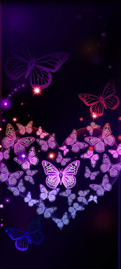 Neon Butterfly Heart, love, moths and butterflies, pink, dark HD phone ...