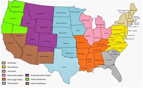 Regions Map Of The Usa