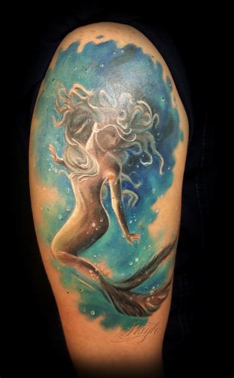 Watercolor style mermaid half sleeve by Haylo : Tattoos