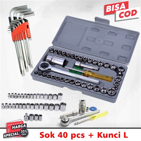 Jual kunci sok socket shock set 40pcs + Kunci L set 9 Pcs Bisa COD |kunci shock set tekiro/kunci ...