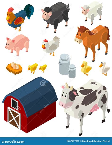 3D Design For Many Types Of Farm Animals Cartoon Vector | CartoonDealer ...