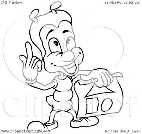 Clipart Outlined Ant Holding Up Sketches Of Shapes - Royalty Free Vector Illustration by dero ...