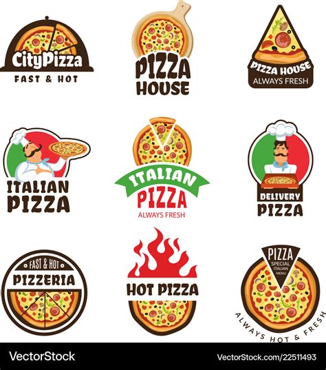 Pizzeria logo italian pizza ingredients Royalty Free Vector