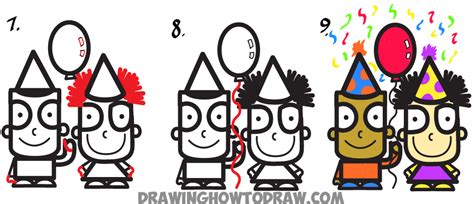 How to Draw Cartoon Kids Partying from the Word “Party” in Easy Steps ...