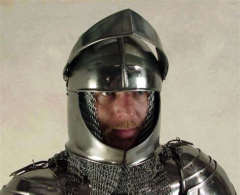 Medieval Clamshell Close Helmet, Chain Mail