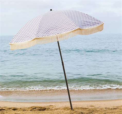 Regatta Beach Umbrella is a classic grey and white chevron pattern.