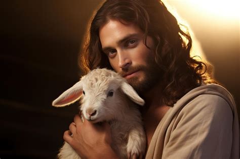 Premium AI Image | Jesus holding a lamb