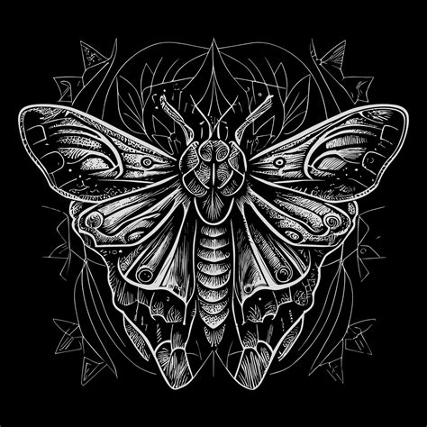 The death's head moth illustration in line art is a strikingly ...